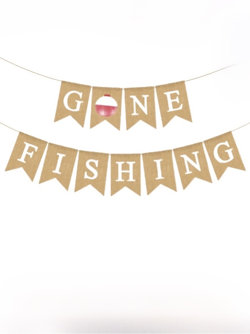 Burlap "Gone Fishing" Party Banner - Natural